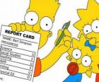 Μπαρτ Simpsons με σημειώσεις από το σχολείο πριν από το άγρυπνο βλέμμα των αδελφών τους
